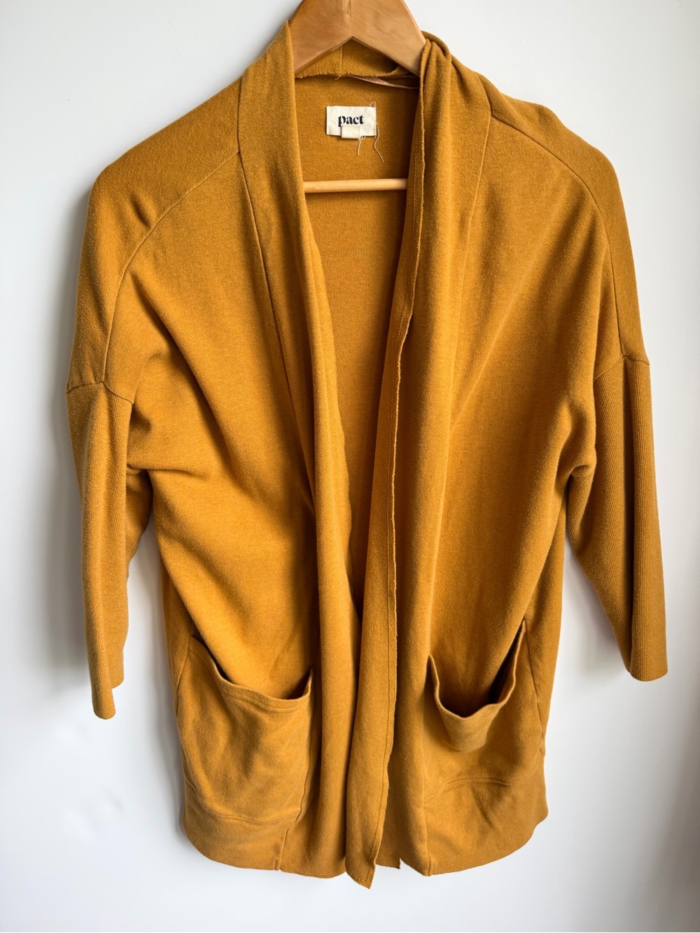 Pact Organic Airplane Open Cardigan Organic Cotton With Pockets Mustard XS/S